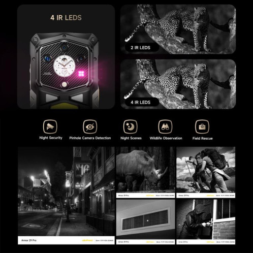  Téléphone robuste Ulefone Armor 29 Pro, 16 Go + 512 Go, vision nocturne, écran 6,67 pouces + 1,04 pouce, Android 15, MediaTek Dimensity 7400 Octa Core, réseau : 5G, OTG, NFC (noir) SU023B638-017